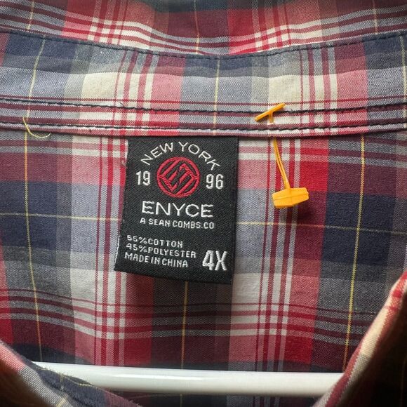 Enyce Button Up Plaid Shirt Men's Size 4X Blue/Red Long Sleeve Hiphop Y2K Urban - Picture 5 of 5